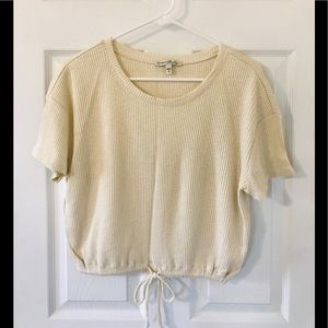 Express Cream Drawstring Ribbed Crop Top sz S
